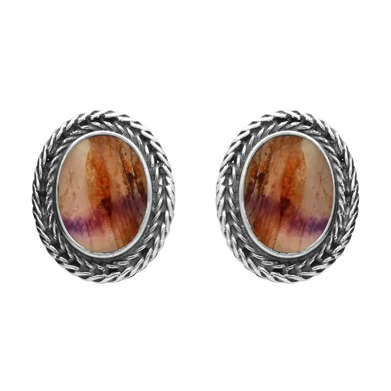 Sterling Silver Blue John Foxtail Oval Stud Earrings D sold by Jura Watches