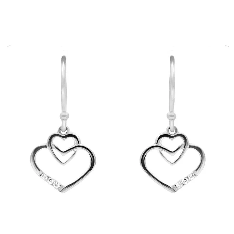 Sterling Silver Cubic Zirconia Double Heart Drop Earrings sold by Jura Watches