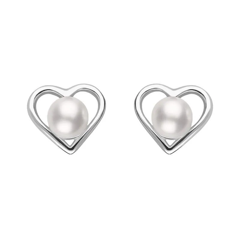 Sterling Silver Pearl Heart Stud Earrings sold by Jura Watches
