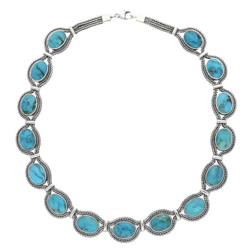 Sterling Silver Turquoise Foxtail Oval Fifteen Stone Necklace D sold by Jura Watches