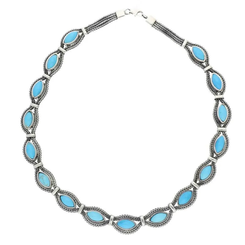 Sterling Silver Foxtail Turquoise Sixteen Stone Marquise Necklace D sold by Jura Watches