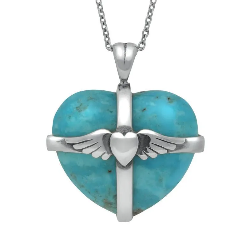 Sterling Silver Turquoise Medium Winged Cross Heart Necklace sold by Jura Watches