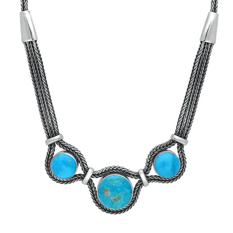 Sterling Silver Turquoise Foxtail Three Stone Necklace D sold by Jura Watches