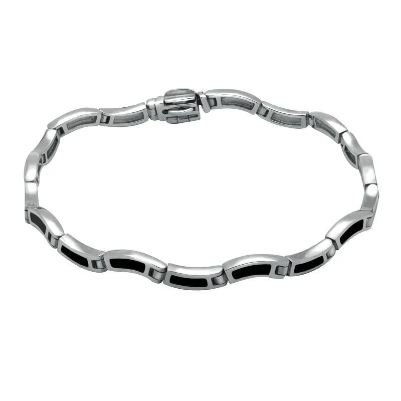 Sterling Silver Whitby Jet Eighteen Stone Wavy Link Bracelet sold by Jura Watches