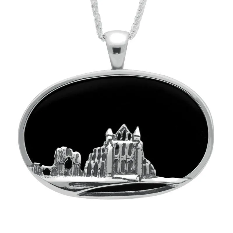 Sterling Silver Whitby Jet Abbey Oval Necklace sold by Jura Watches