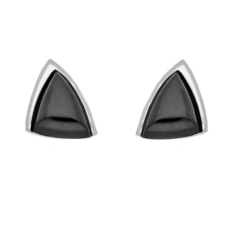 Sterling Silver Whitby Jet Abstract Triangle Stud Earrings sold by Jura Watches