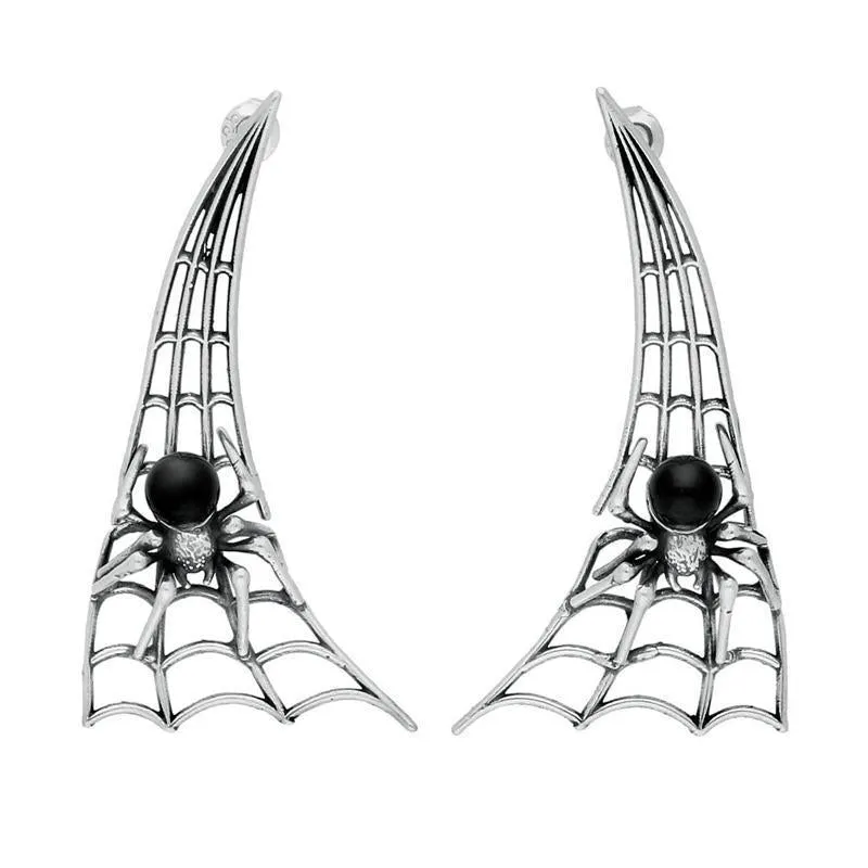 Sterling Silver Whitby Jet Articulated Spider Web Drop Earrings sold by Jura Watches