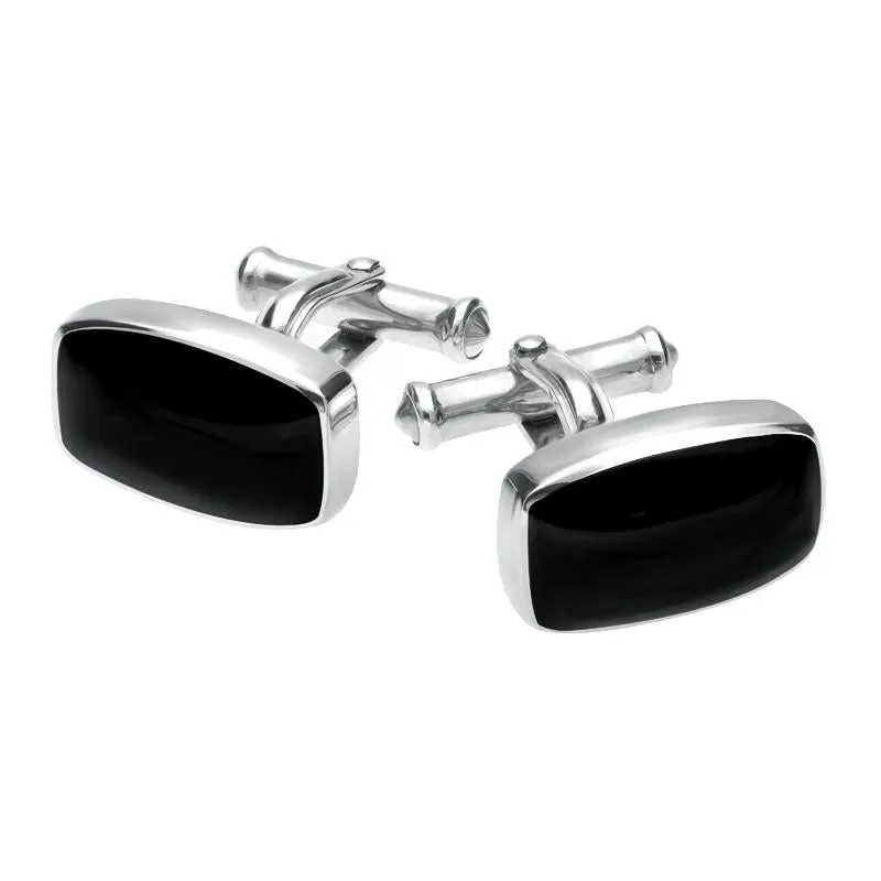 Sterling Silver Whitby Jet Barrel Cufflinks sold by Jura Watches