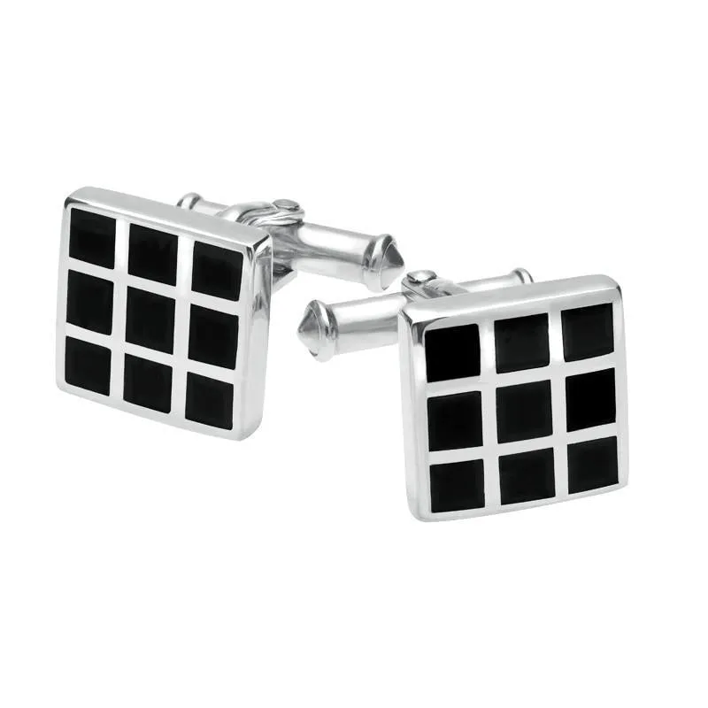 Sterling Silver Whitby Jet Chequered Cufflinks sold by Jura Watches