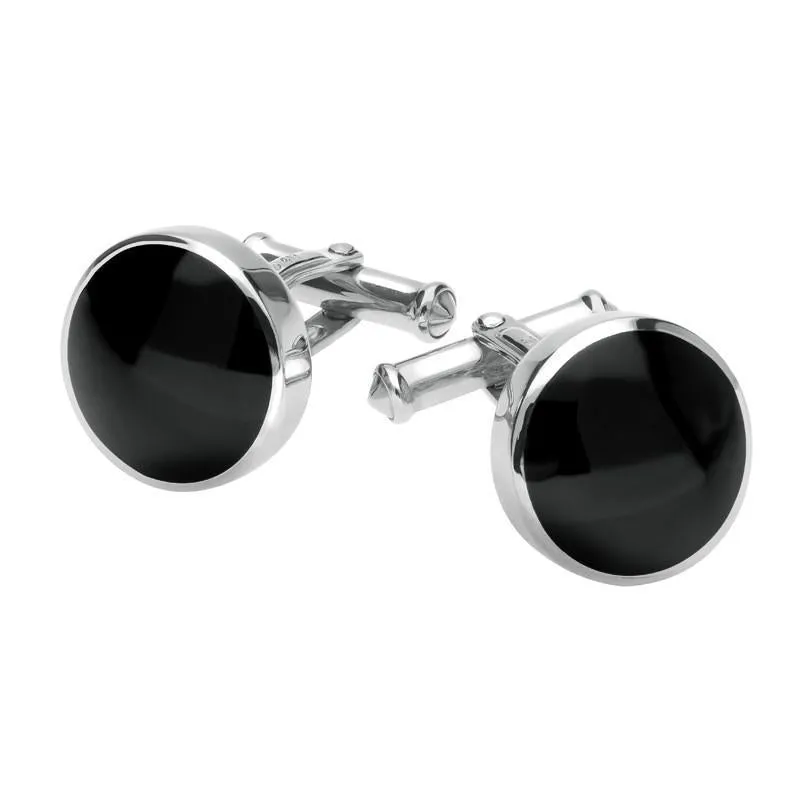 Sterling Silver Whitby Jet Round Shape Cufflinks sold by Jura Watches