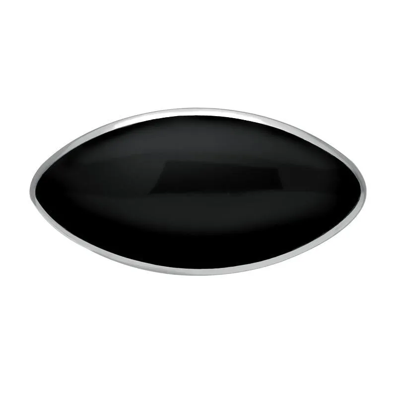 Sterling Silver Whitby Jet Contemporary Long Oval Brooch sold by Jura Watches
