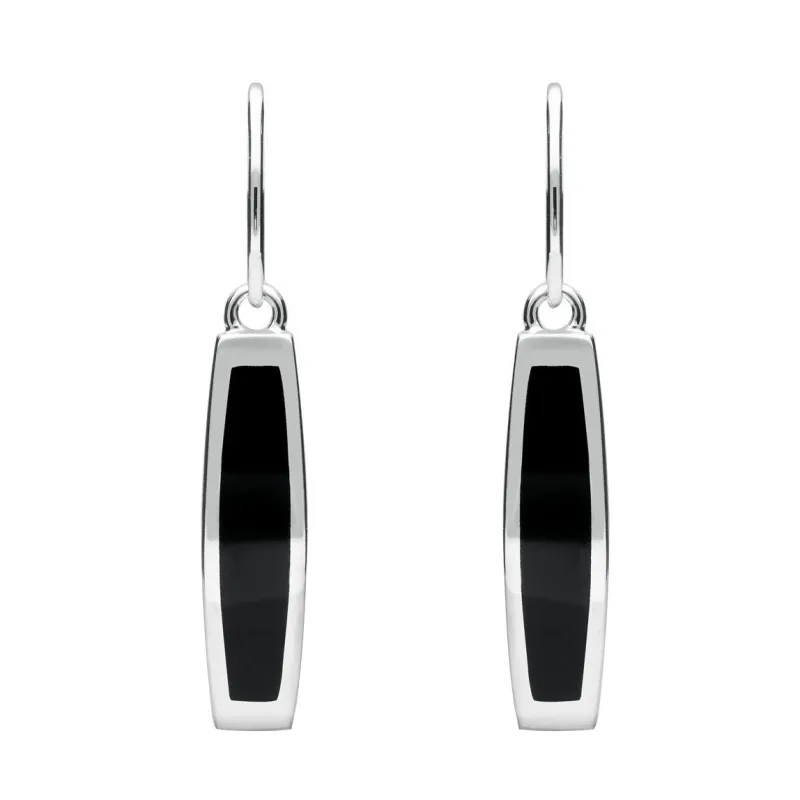 Sterling Silver Whitby Jet Curved Oblong Hook Drop Earrings sold by Jura Watches