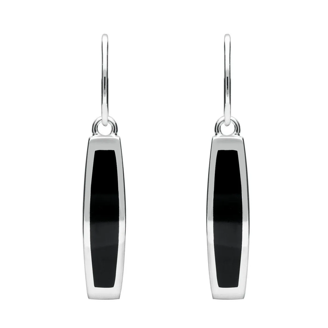 Sterling Silver Whitby Jet Curved Oblong Hook Drop Earrings sold by Jura Watches