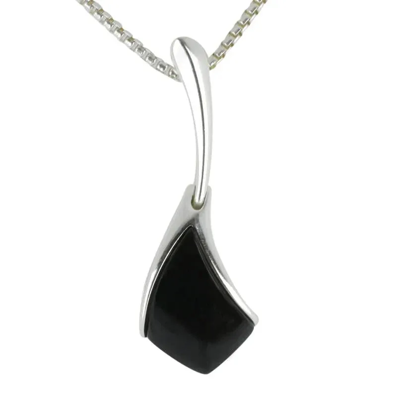 Sterling Silver Whitby Jet Curved Tapered Drop Necklace sold by Jura Watches