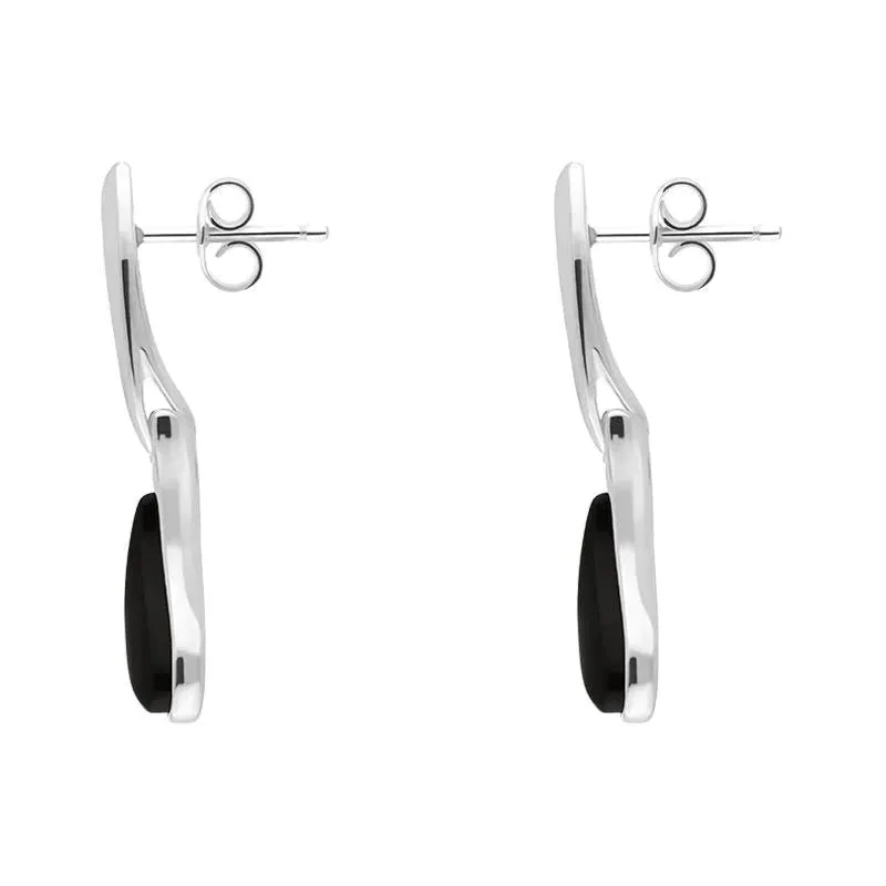 Sterling Silver Whitby Jet Curved Tear Drop Earrings sold by Jura Watches product image thumbnail 2