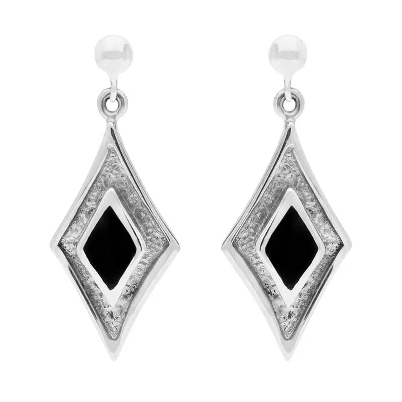 Sterling Silver Whitby Jet Diamond Shaped Drop Earrings sold by Jura Watches