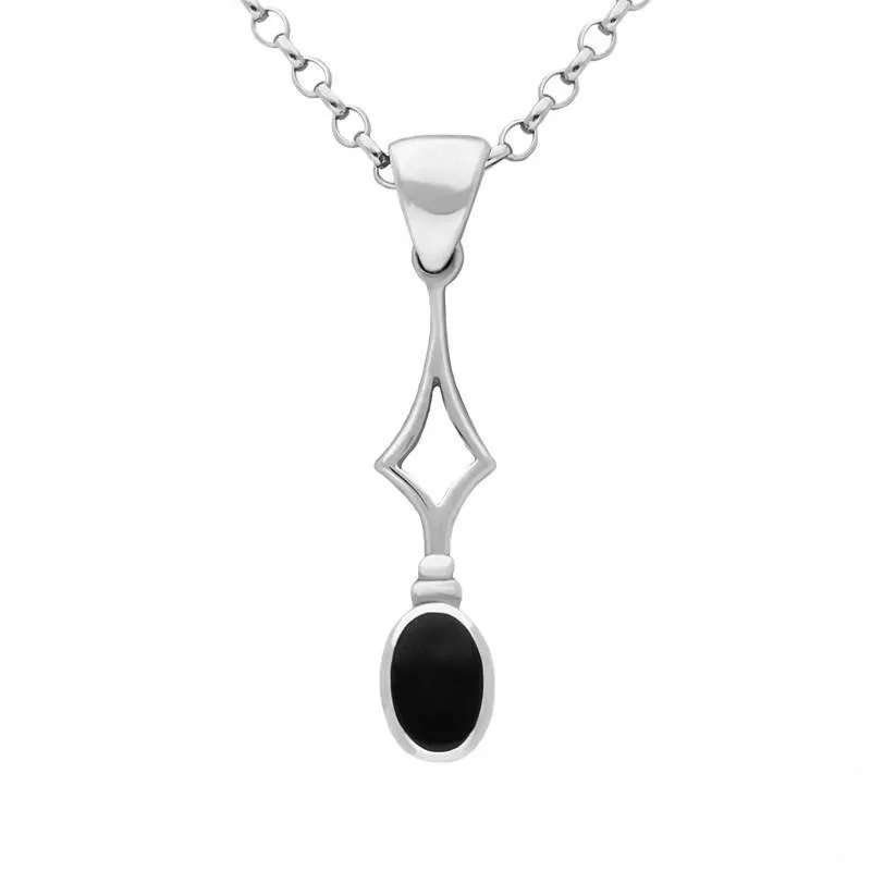 Sterling Silver Whitby Jet Oval Drop Necklace sold by Jura Watches