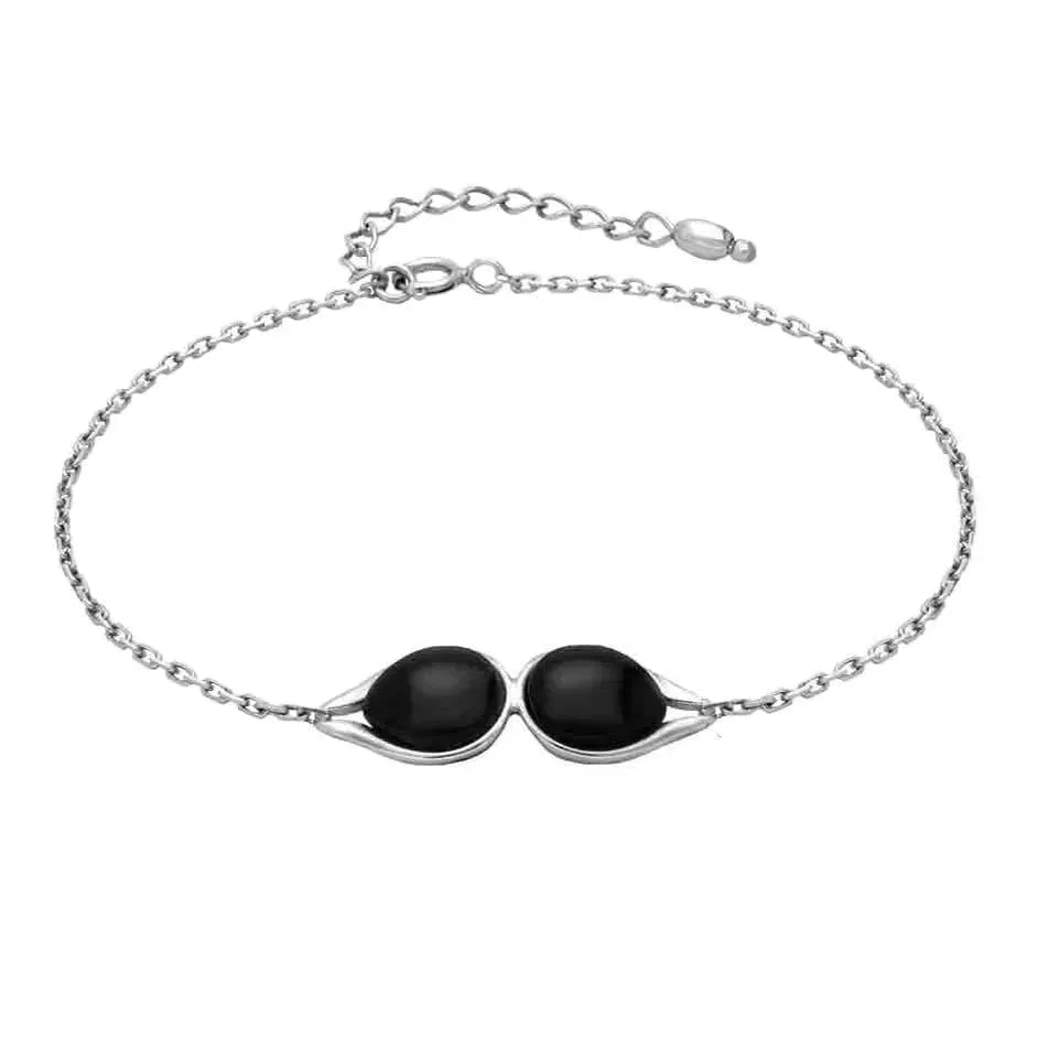 Sterling Silver Whitby Jet Double Pear Bracelet sold by Jura Watches