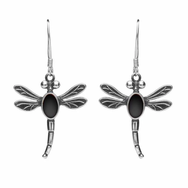 Sterling Silver Whitby Jet Dragonfly Hook Earrings sold by Jura Watches