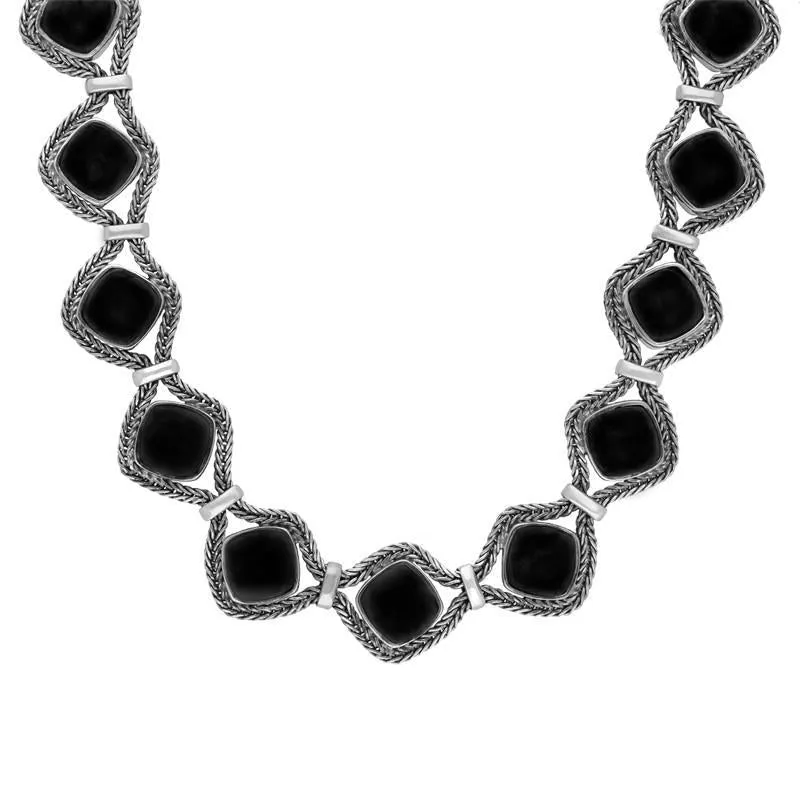 Sterling Silver Whitby Jet Foxtail Fifteen Stone Cushion Necklace D sold by Jura Watches