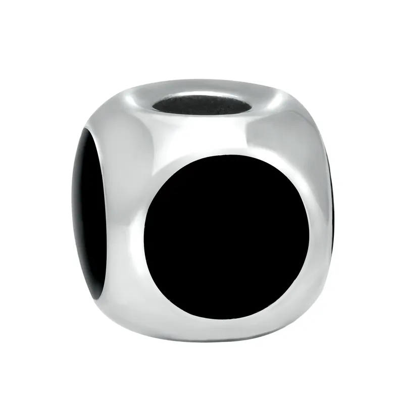 Sterling Silver Whitby Jet Four Stone Round Dice Charm sold by Jura Watches