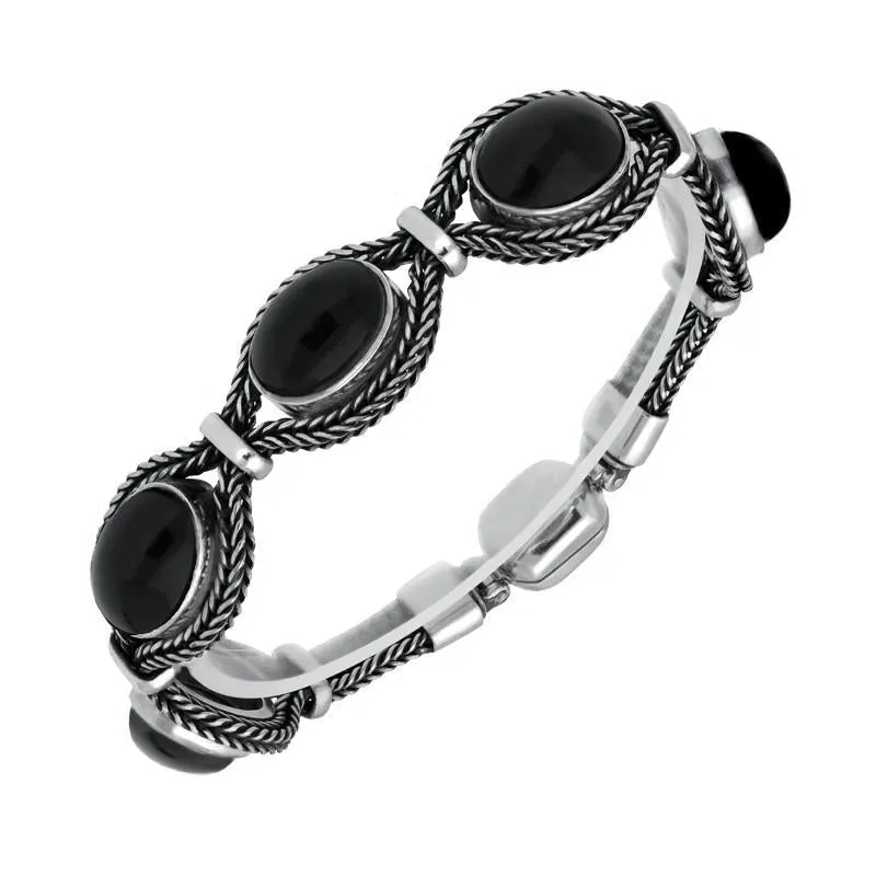 Sterling Silver Whitby Jet Foxtail Five Stone Oval Bracelet D sold by Jura Watches