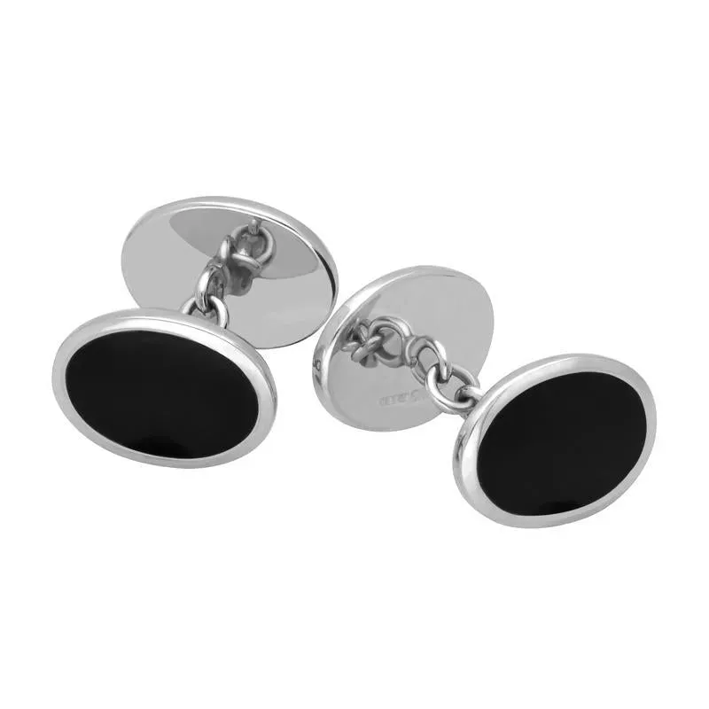 Sterling Silver Whitby Jet Heritage Framed Oval Cufflinks sold by Jura Watches