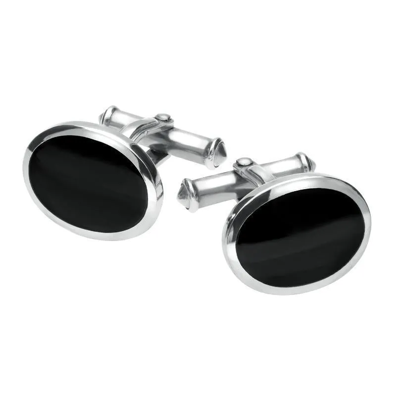 Sterling Silver Whitby Jet Heritage Framed Oval Cufflinks sold by Jura Watches