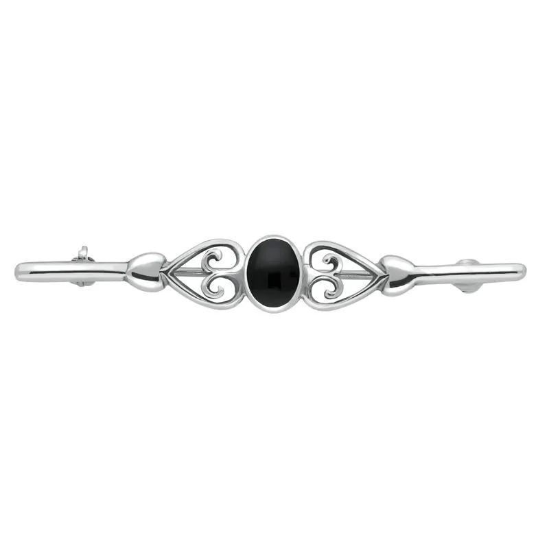 Sterling Silver Whitby Jet Heart Bar Brooch sold by Jura Watches