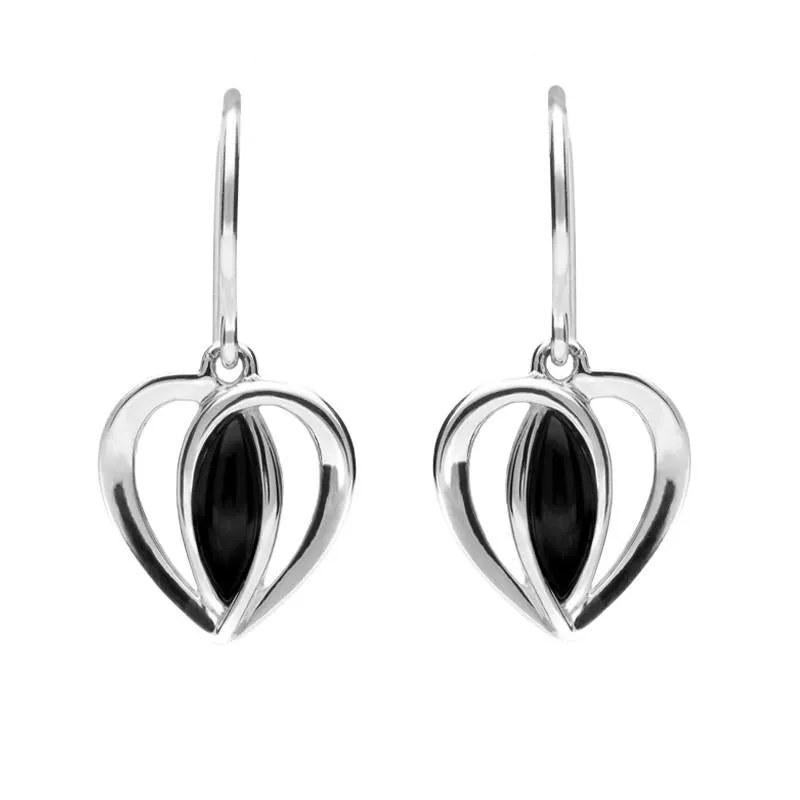 Sterling Silver Whitby Jet Heart Drop Earrings sold by Jura Watches