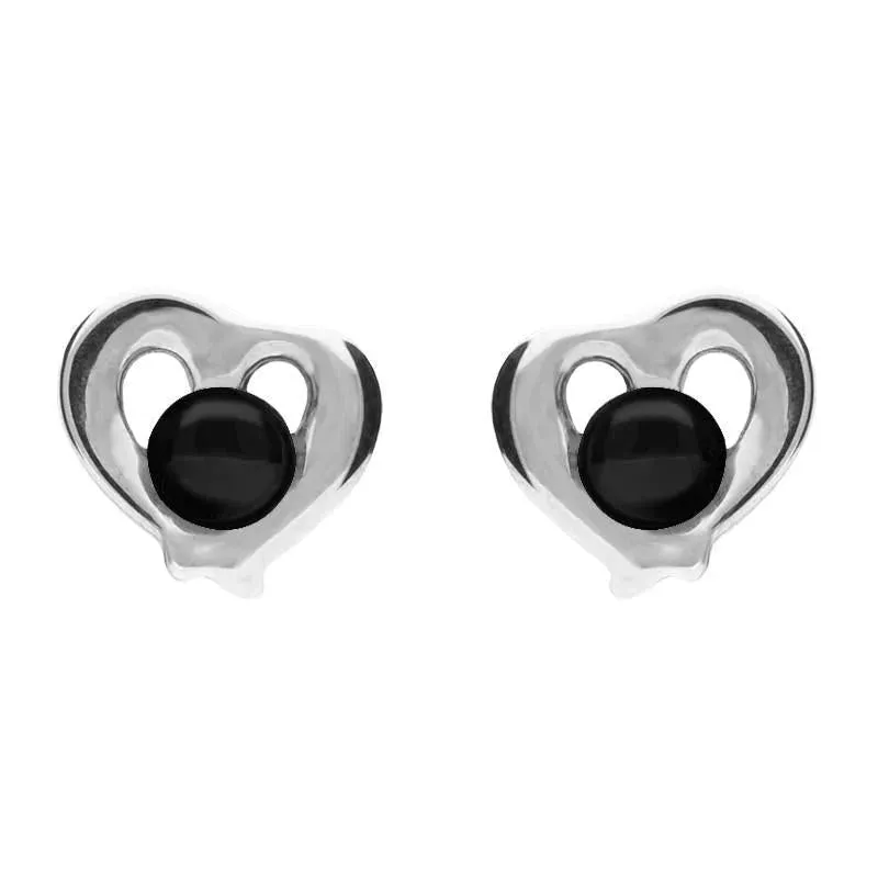 Sterling Silver Whitby Jet Heart Outline Stud Earrings sold by Jura Watches
