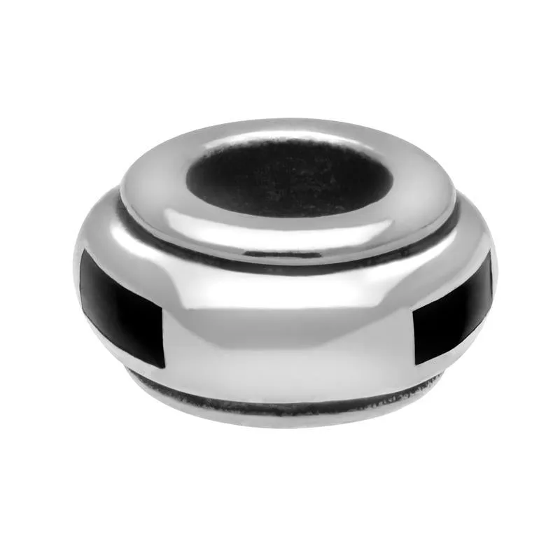 Sterling Silver Whitby Jet Inlaid Oblong Spacer Charm sold by Jura Watches