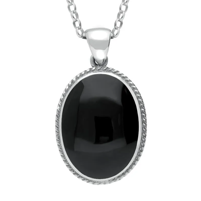 Sterling Silver Whitby Jet Heritage Rope Edge Large Oval Pendant sold by Jura Watches