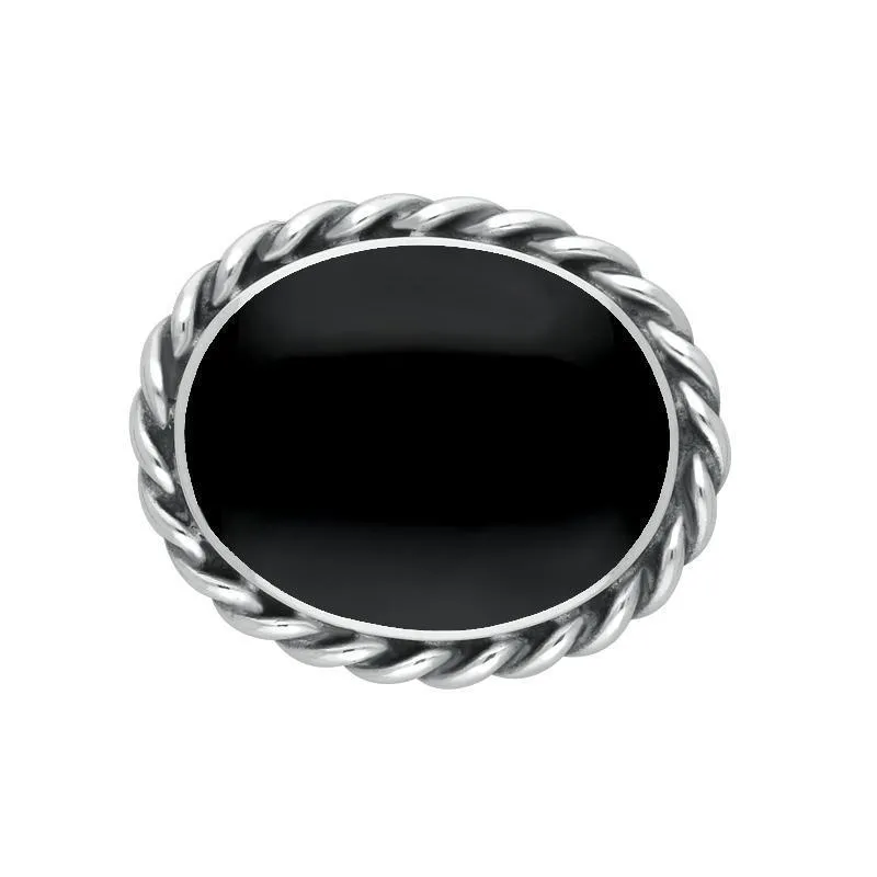 Sterling Silver Whitby Jet Heritage Large Rope Twist Edge Brooch sold by Jura Watches