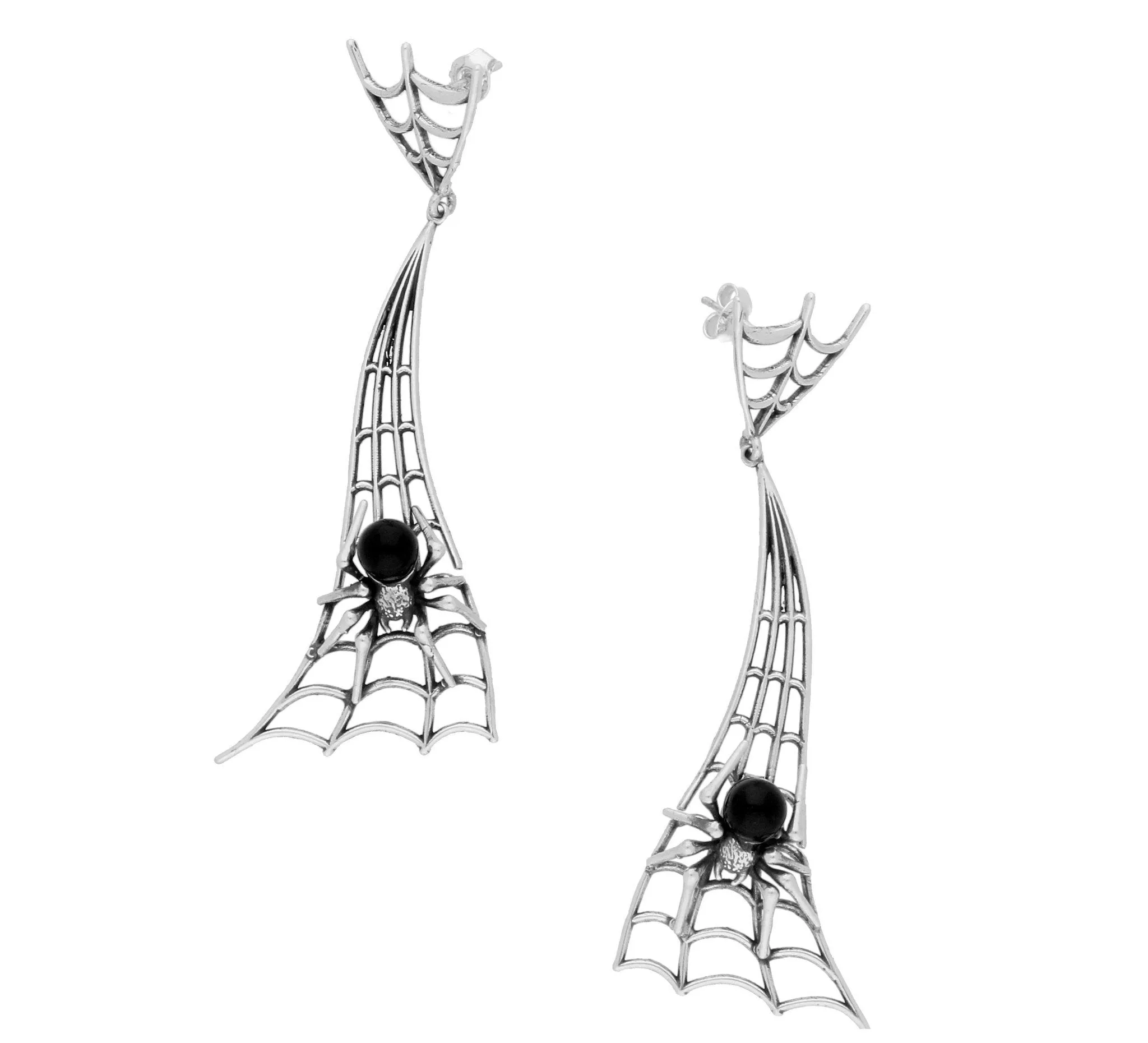 Sterling Silver Whitby Jet Gothic Articulated Spider Web Drop Earrings sold by Jura Watches