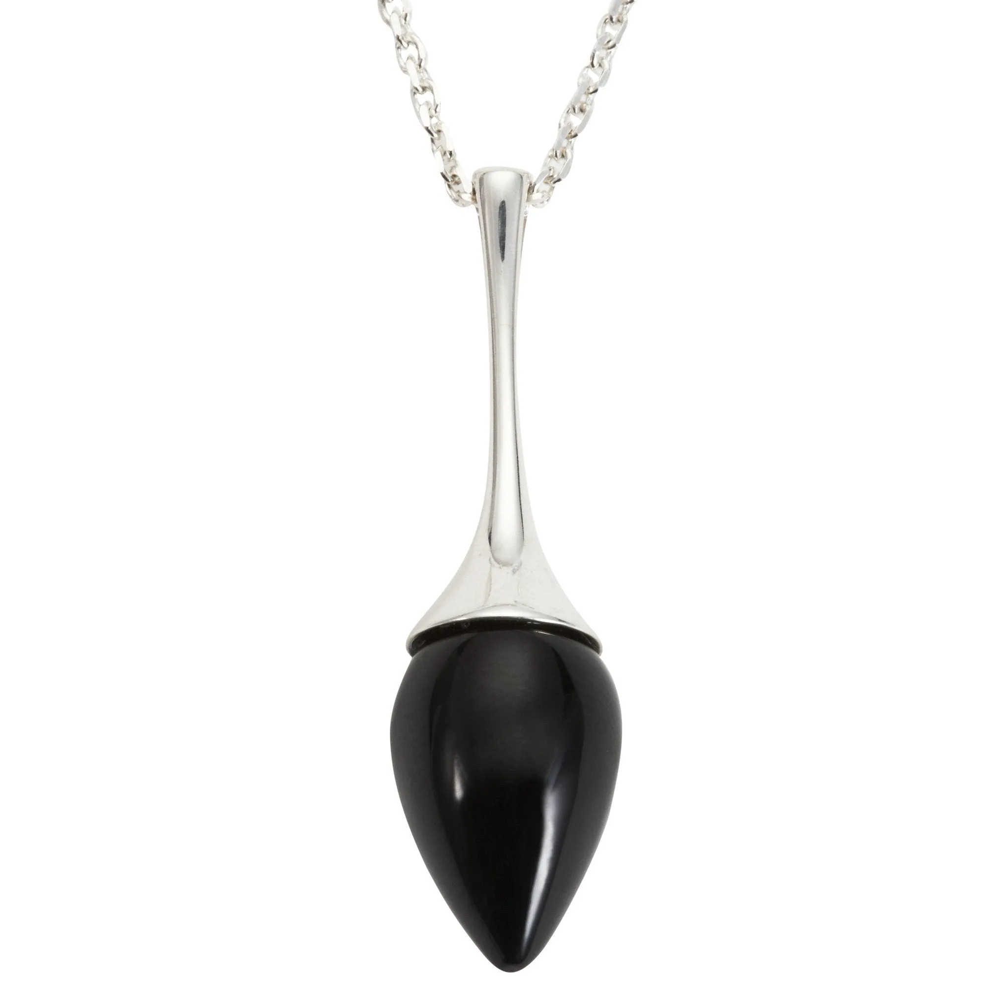 Sterling Silver Whitby Jet Long Flute Pear Stone Necklace sold by Jura Watches