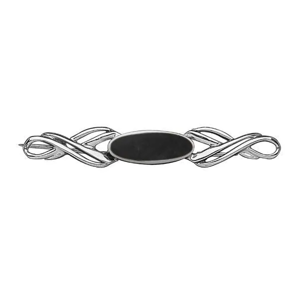Sterling Silver Whitby Jet Heritage Long Oval Twisted Bar Brooch sold by Jura Watches