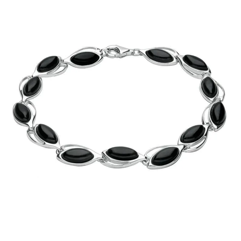Sterling Silver Whitby Jet Marquise Thirteen Stone Bracelet sold by Jura Watches