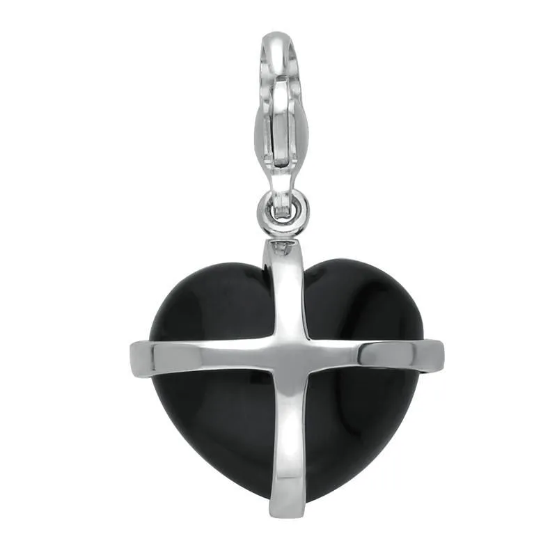 Sterling Silver Whitby Jet Medium Cross Heart Charm sold by Jura Watches