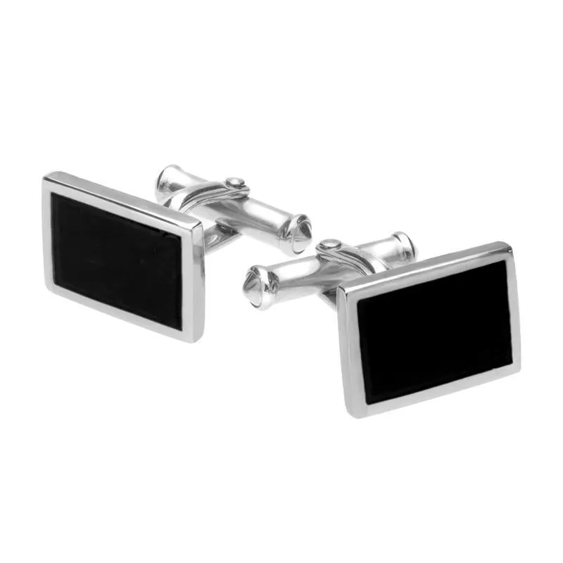 Sterling Silver Whitby Jet Oblong Flat Cufflinks sold by Jura Watches