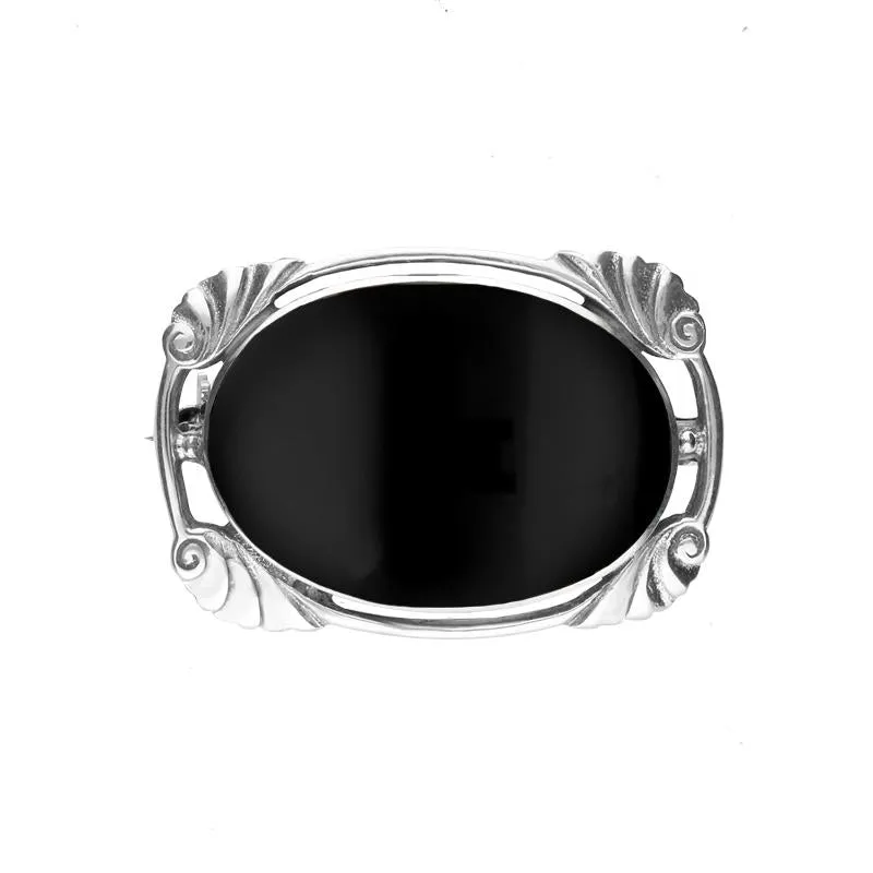 Sterling Silver Whitby Jet Oblong Oval Shaped Brooch sold by Jura Watches