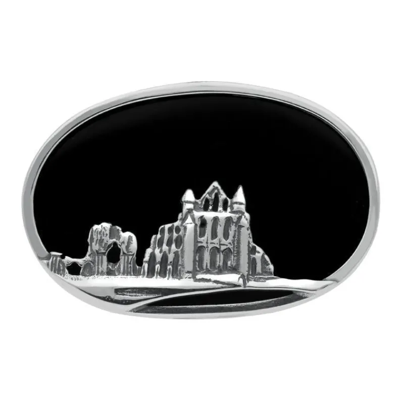 Sterling Silver Whitby Jet Gothic Oval Abbey Brooch sold by Jura Watches