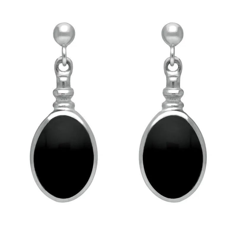 Sterling Silver Whitby Jet Oval Bottle Top Drop Earrings sold by Jura Watches