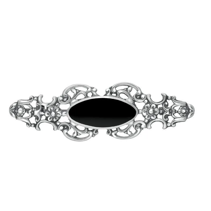 Sterling Silver Whitby Jet Heritage Oval Fancy Brooch sold by Jura Watches