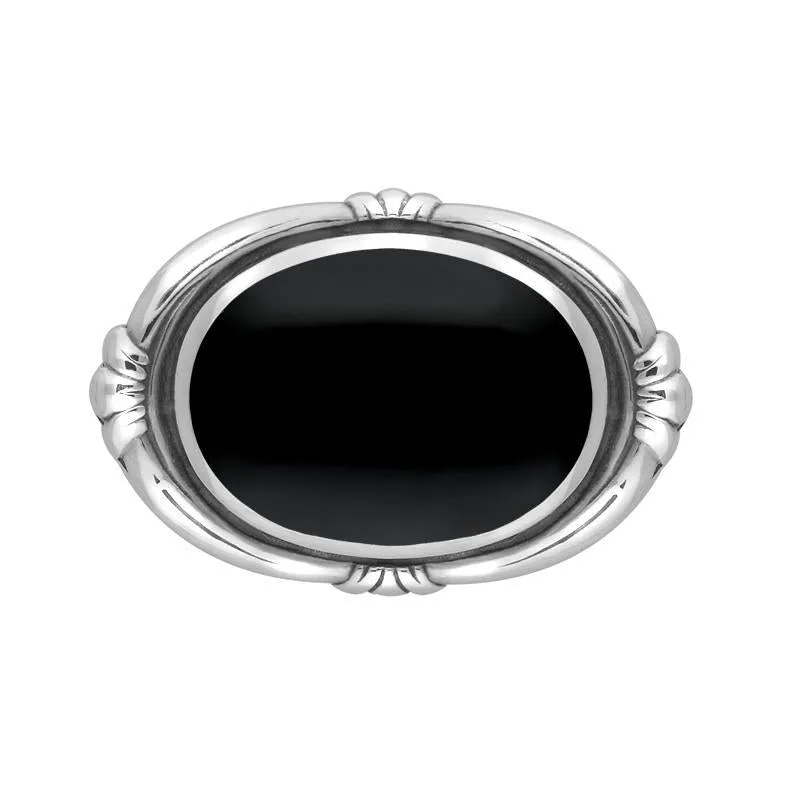 Sterling Silver Whitby Jet Heritage Oval Fleur Brooch sold by Jura Watches