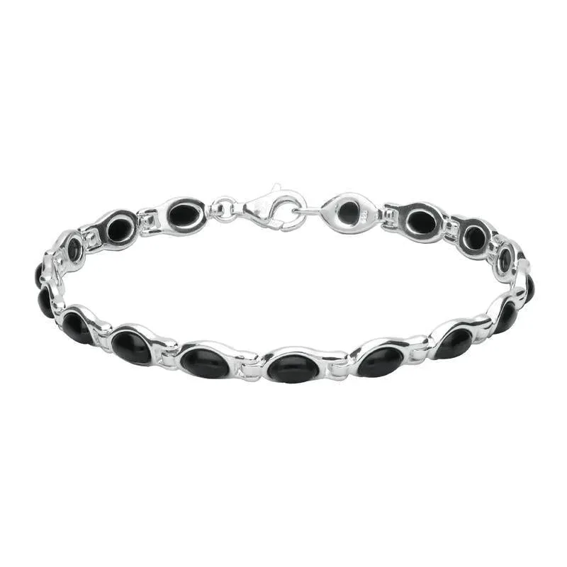 Sterling Silver Whitby Jet Oval Link Bracelet sold by Jura Watches