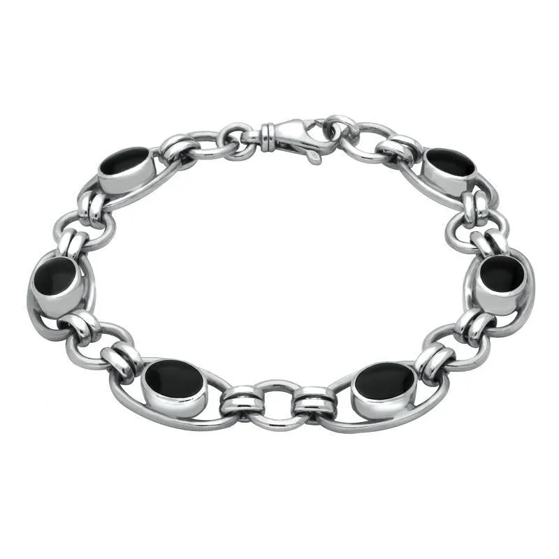 Sterling Silver Whitby Jet Heritage Oval Loop Link Bracelet sold by Jura Watches