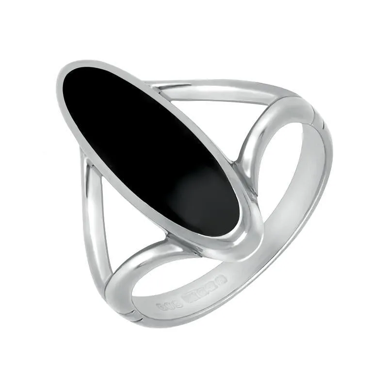 Sterling Silver Whitby Jet Heritage Oval Split Shank Ring sold by Jura Watches