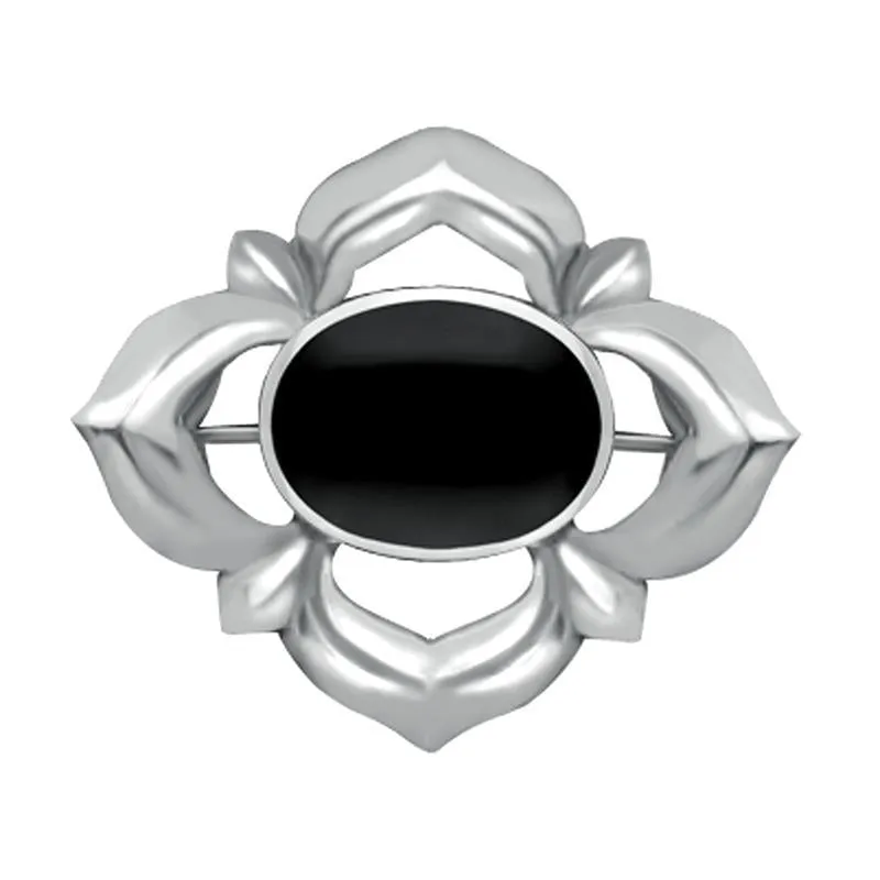 Sterling Silver Whitby Jet Oval Star Brooch sold by Jura Watches