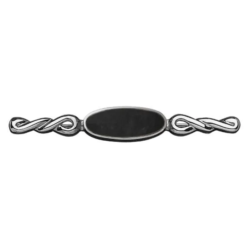 Sterling Silver Whitby Jet Heritage Oval Twist Bar Brooch sold by Jura Watches